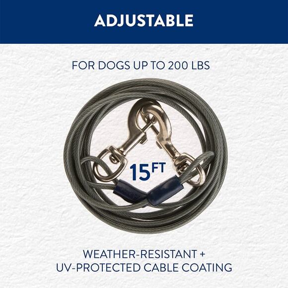 Top Paw 15' Dog Tie Out Black Gray XL‎ X-Large Adjustable 200 lbs Outdoor NWT - Picture 2 of 4